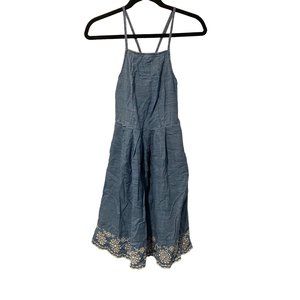 SO size small denim cross cinched floral lace dress with adjustable straps